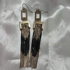 Elegant Gold tone and Black Tassel Earrings